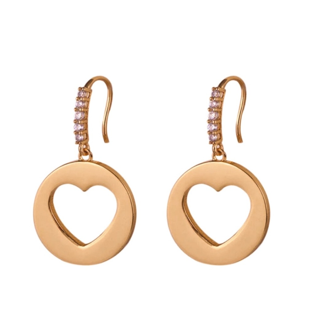 Kate Spade New York Rose Gold Pave Heart Cut Spade Drop Earrings.
